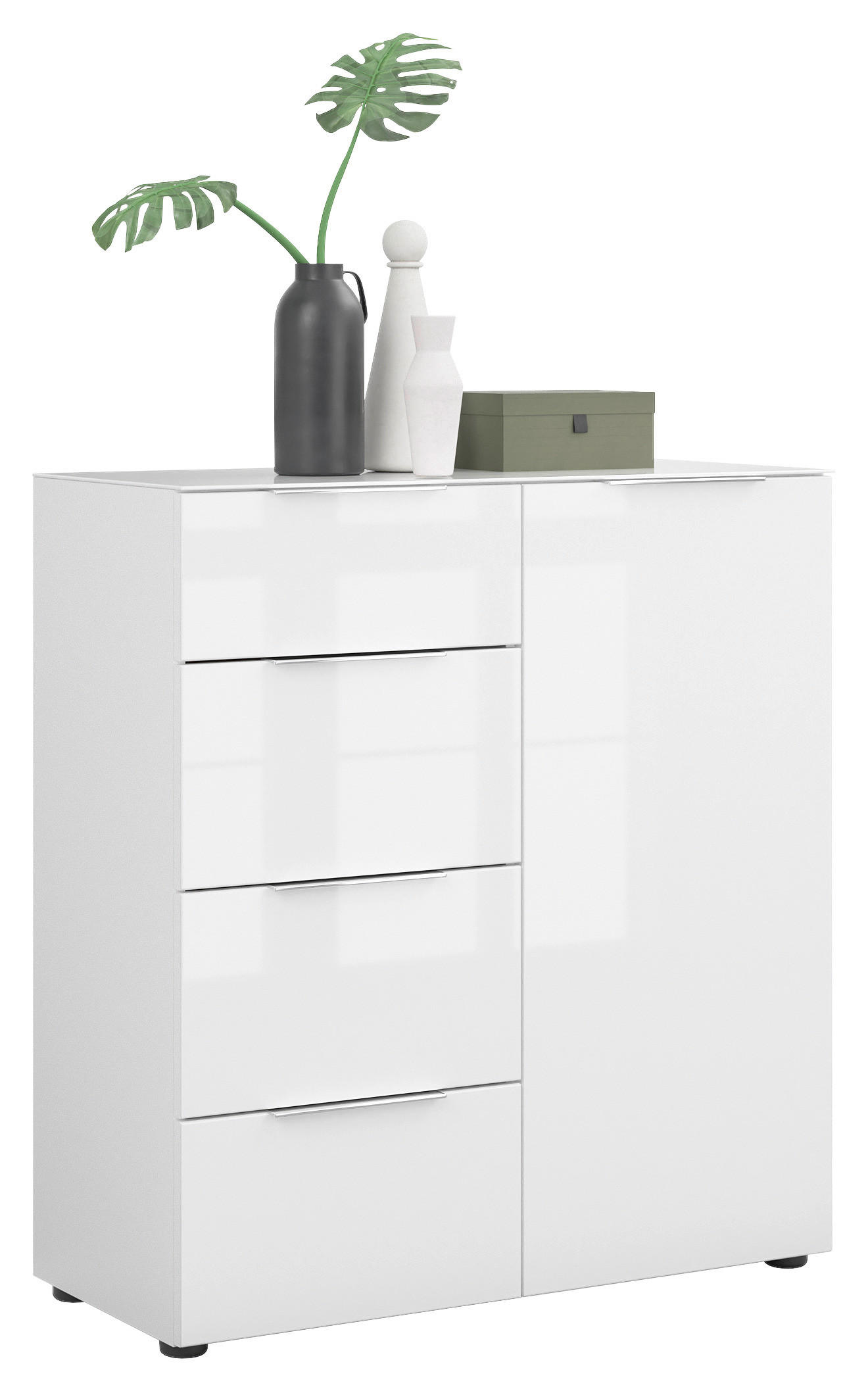 KOMMODE Style in 90/99/40 cm - Chromfarben/Weiß Hochglanz, Basics, Glas/Holzwerkstoff (90/99/40cm)