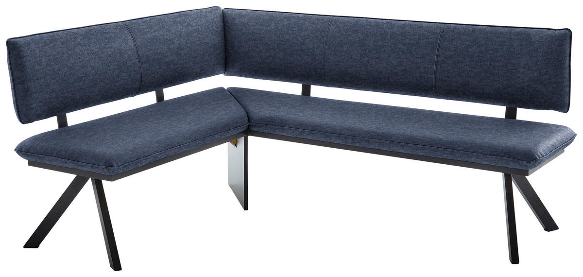 ECKBANK in Metall, Textil Schwarz, Dunkelblau  - Schwarz/Dunkelblau, Modern, Textil/Metall (150/190cm) - Cantus