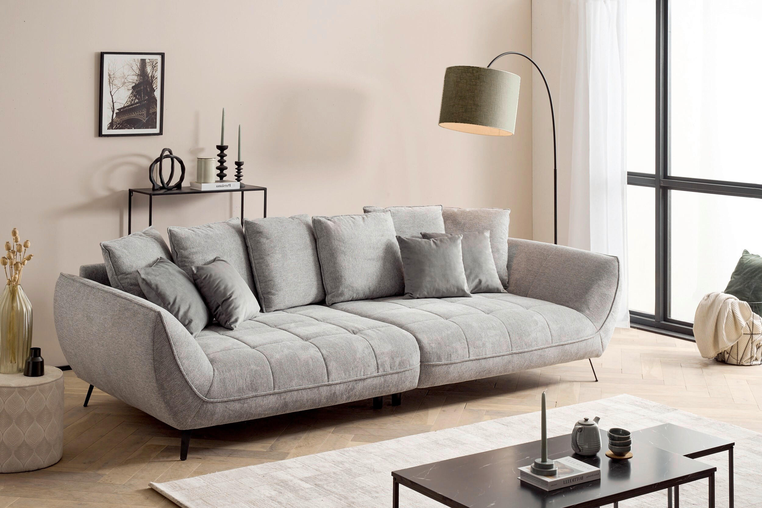 BIGSOFA Flachgewebe Dunkelgrau  - Dunkelgrau/Schwarz, Design, Textil/Metall (311/95/130cm) - Livetastic