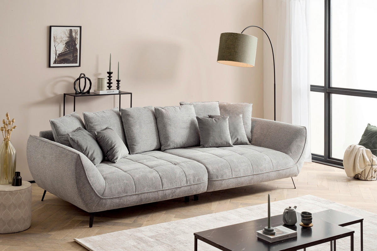 BIGSOFA Flachgewebe Dunkelgrau  - Dunkelgrau/Schwarz, Design, Textil/Metall (311/95/130cm) - Livetastic