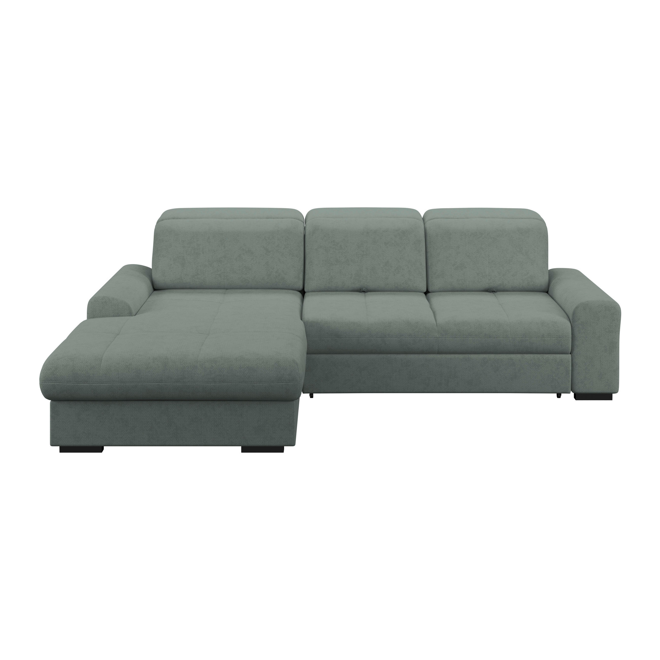 ECKSOFA Grün Chenille Rücken echt, Kopfteilverstellung  - Schwarz/Grün, KONVENTIONELL, Holz/Textil (203/286cm) - MID.YOU