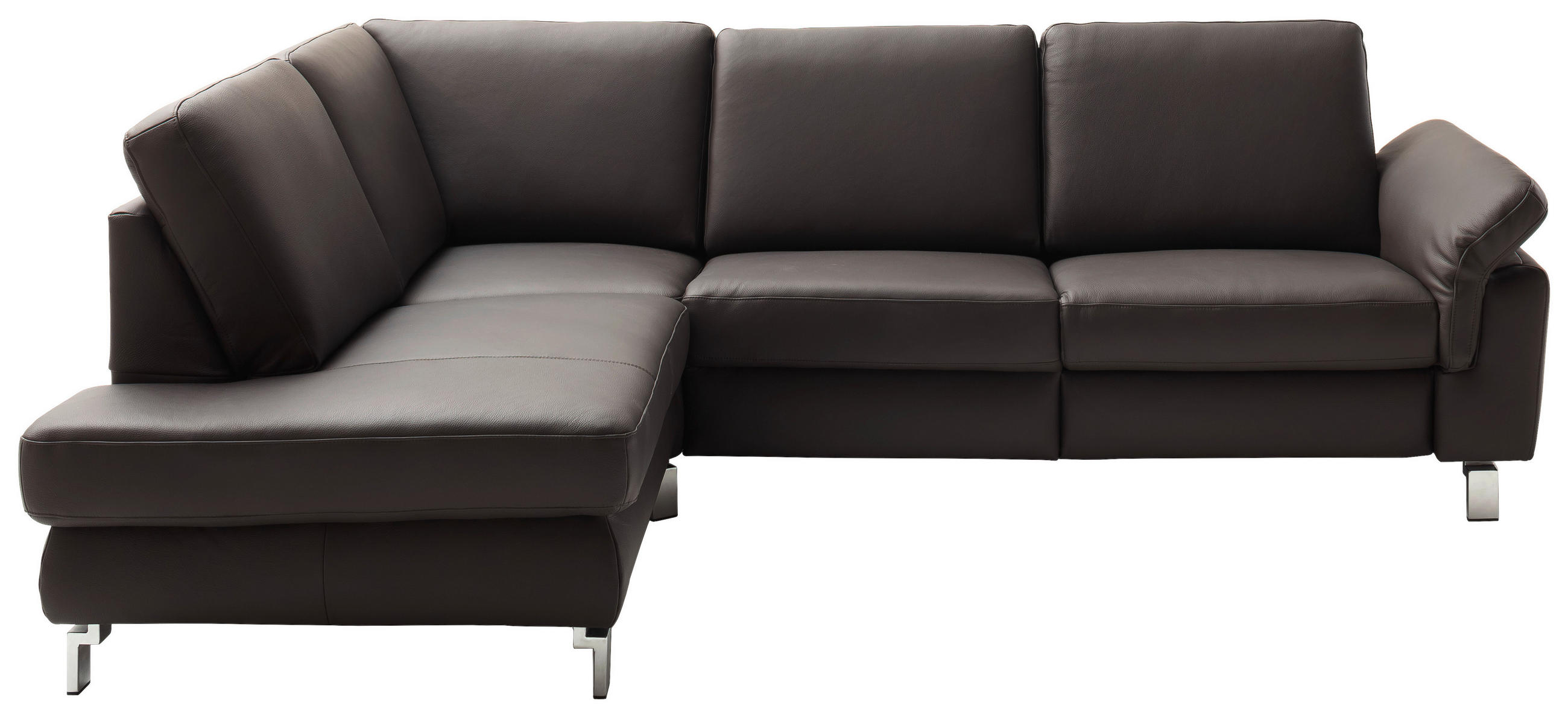 ECKSOFA in Echtleder Dunkelbraun  - Chromfarben/Dunkelbraun, Design, Leder/Metall (200/271cm) - Pure Home Lifestyle