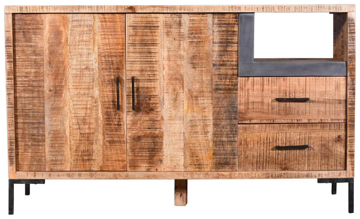 KOMMODE Valencia  in 145/87/40 cm  - Schwarz/Naturfarben, Natur, Holz/Metall (145/87/40cm) - MID.YOU