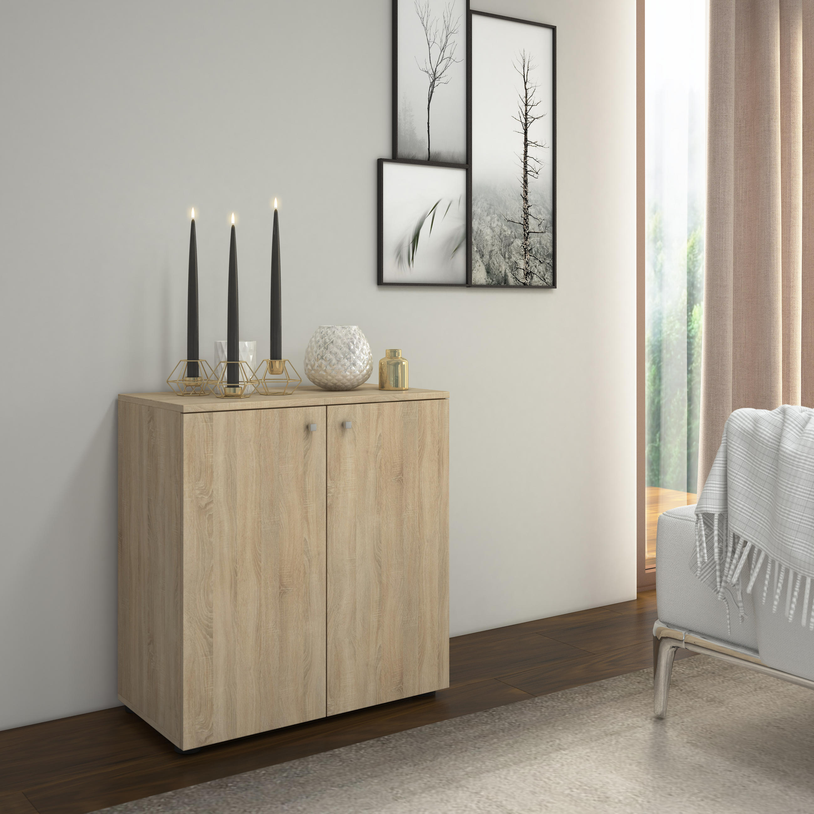 BYRÅ 70/74/40 cm  - Sonoma ek/silver, Basics, trämaterial/plast (70/74/40cm) - MID.YOU