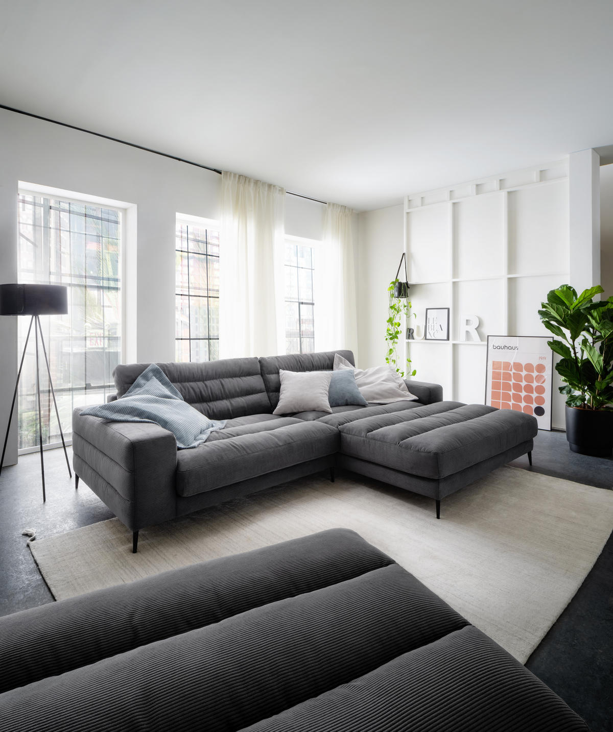 ECKSOFA in Cord Anthrazit  - Anthrazit/Schwarz, Design, Textil/Metall (296/207cm) - Dieter Knoll