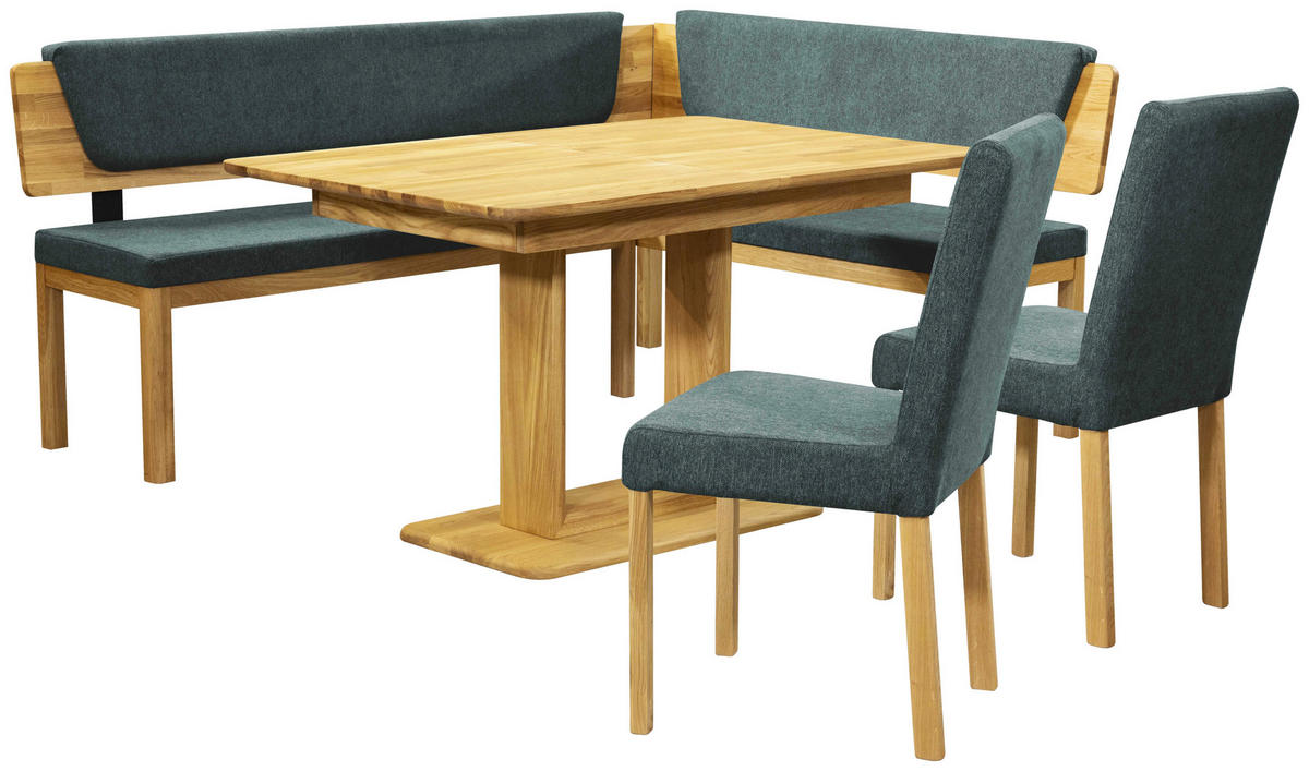 ECKBANK 208/171 cm Webstoff Türkis, Eichefarben Eiche vollmassiv   - Türkis/Eichefarben, KONVENTIONELL, Holz/Textil (208/171cm) - Linea Natura