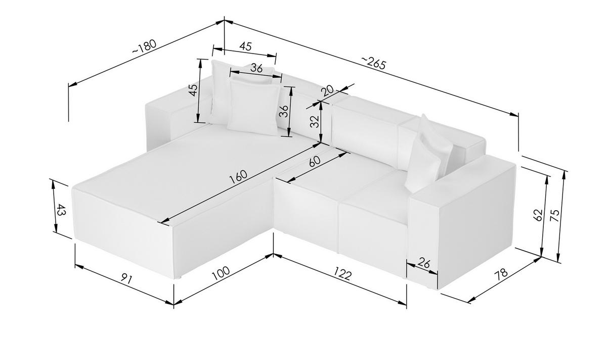 ECKSOFA  Creme Chenille  - Creme/Schwarz, MODERN, Kunststoff/Textil (180/265cm) - Milino