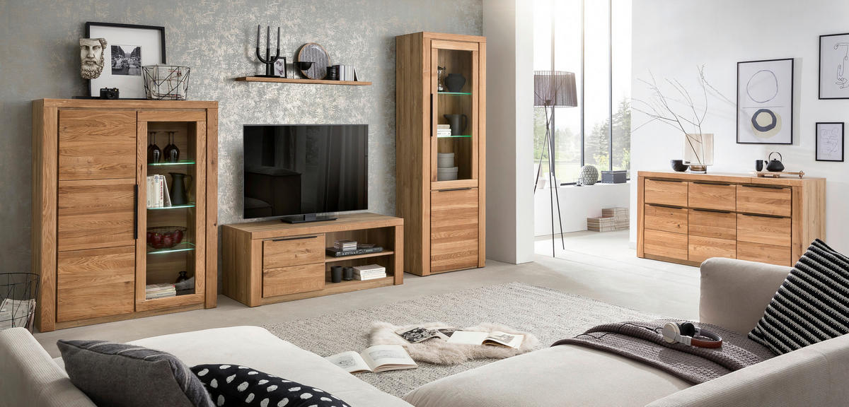 TV-ELEMENT - Eichefarben/Schwarz, Natur, Holz/Metall (130/51/54cm) - Carryhome
