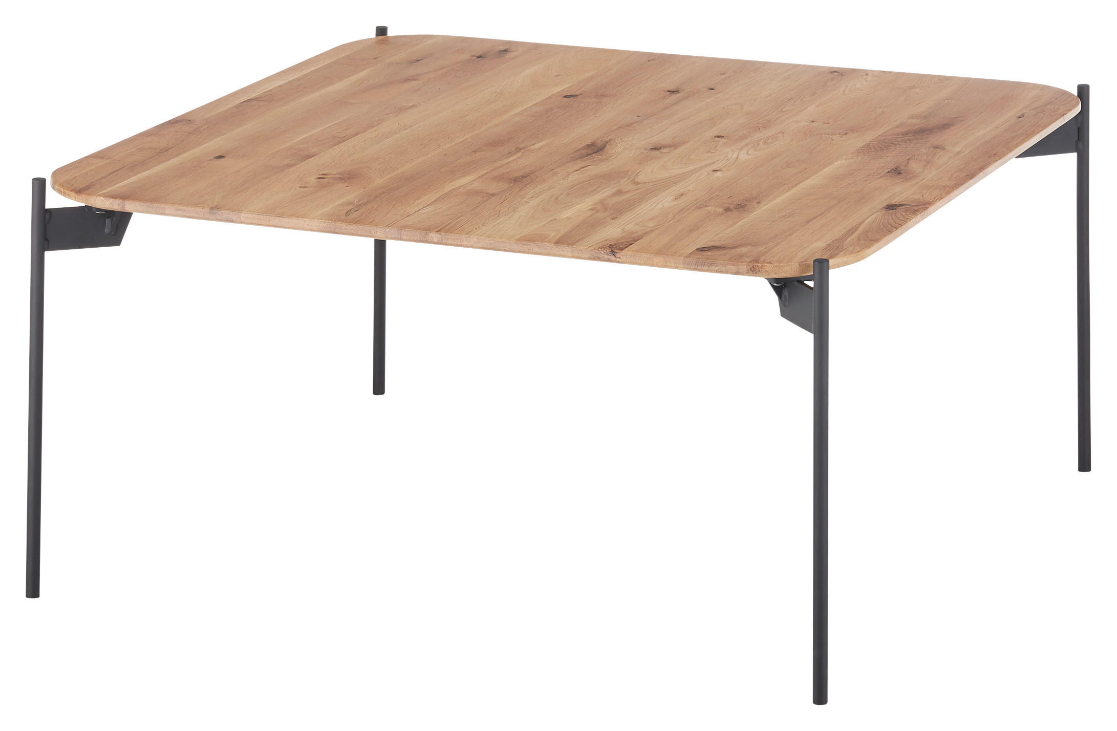 COUCHTISCH Eiche massiv 80/80/38 cm quadratisch Naturfarben, Schwarz  - Schwarz/Naturfarben, Design, Holz/Metall (80/80/38cm) - Linea Natura