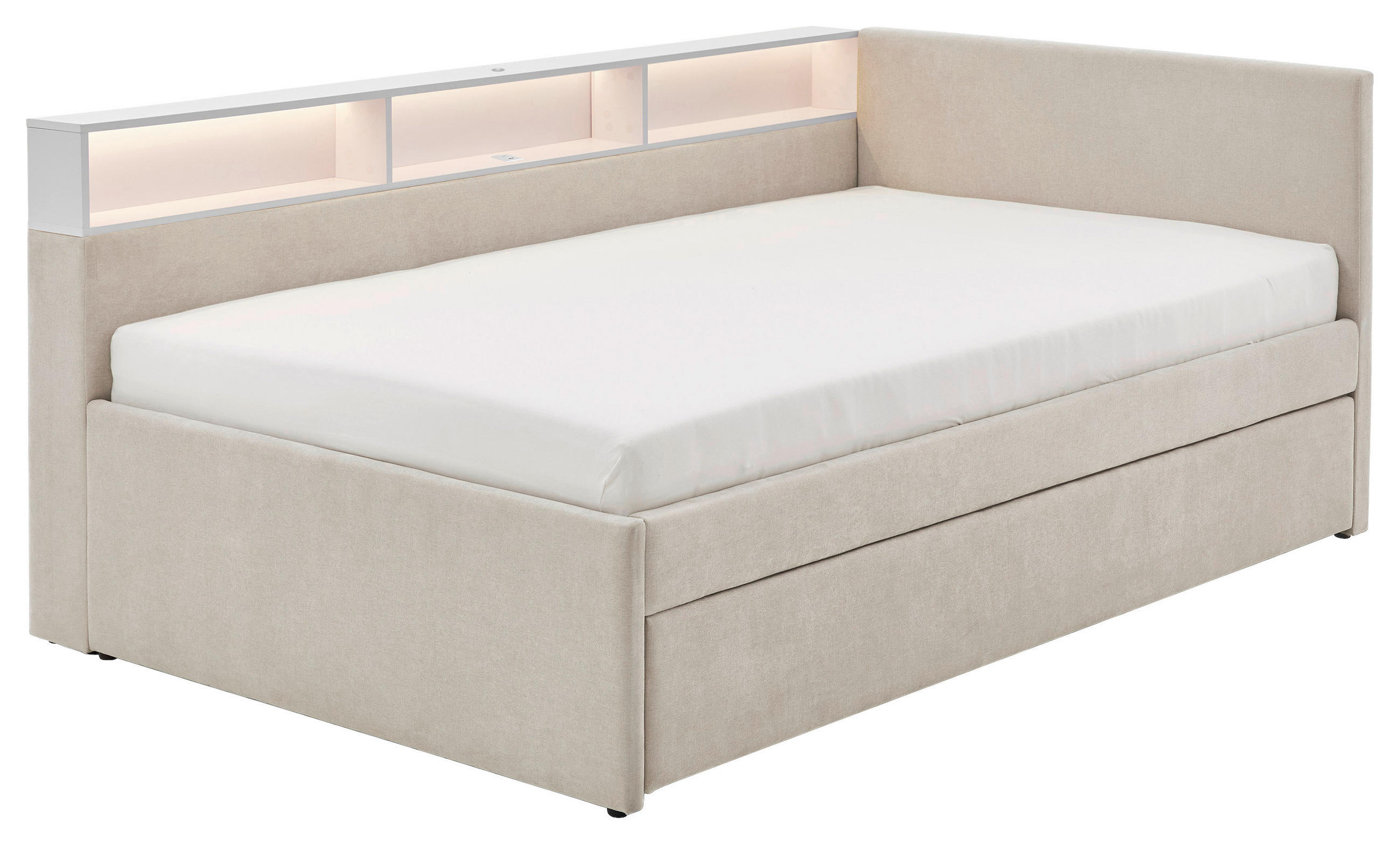STAURAUMBETT 120/200 cm  in Weiß, Beige  - Beige/Weiß, MODERN, Holz/Holzwerkstoff (120/200cm) - Stylife