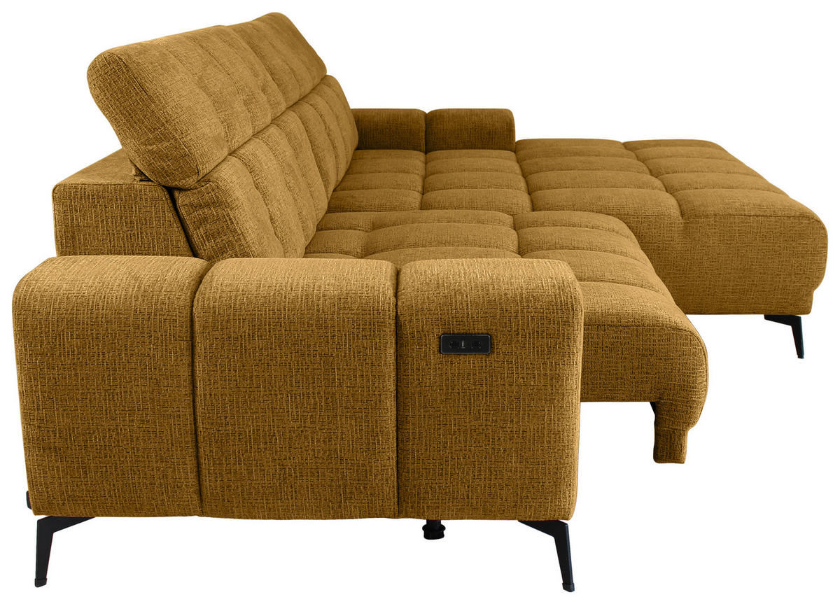 ECKSOFA inkl.Funktionen Senfgelb Chenille  - Senfgelb/Schwarz, MODERN, Textil/Metall (300/195cm) - Xora