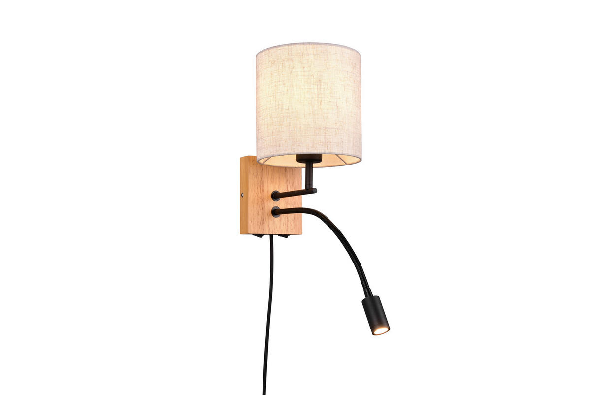 WANDLEUCHTE - Weiss/Braun, Natur, Holz/Textil (18/30cm)
