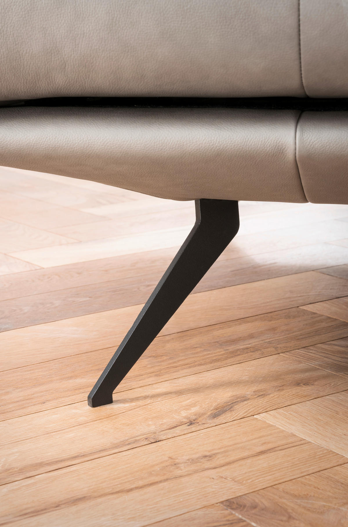 HOCKER in Leder Grau  - Schwarz/Grau, Design, Leder/Metall (160/45/60cm) - Dieter Knoll