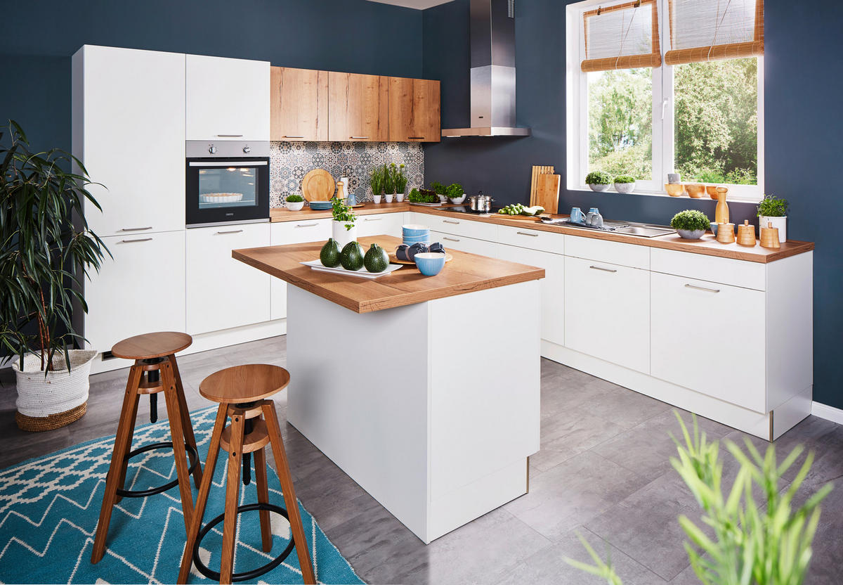 EINBAUKÜCHE UNO  - Eichefarben/Weiß, Design, Holzwerkstoff - Moderano