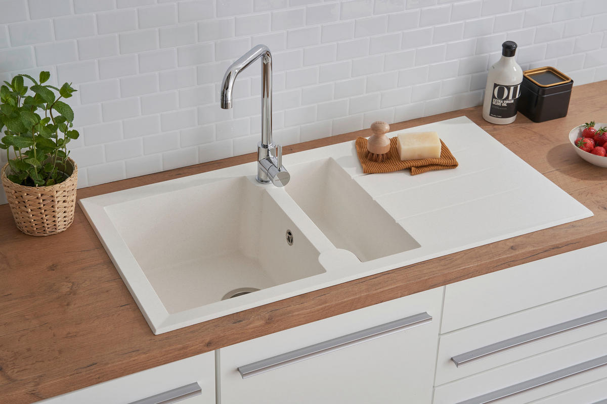 SPÜLE 1712ALINEO100X50W  - Weiß, Trend, Stein (100/21/50cm) - Respekta