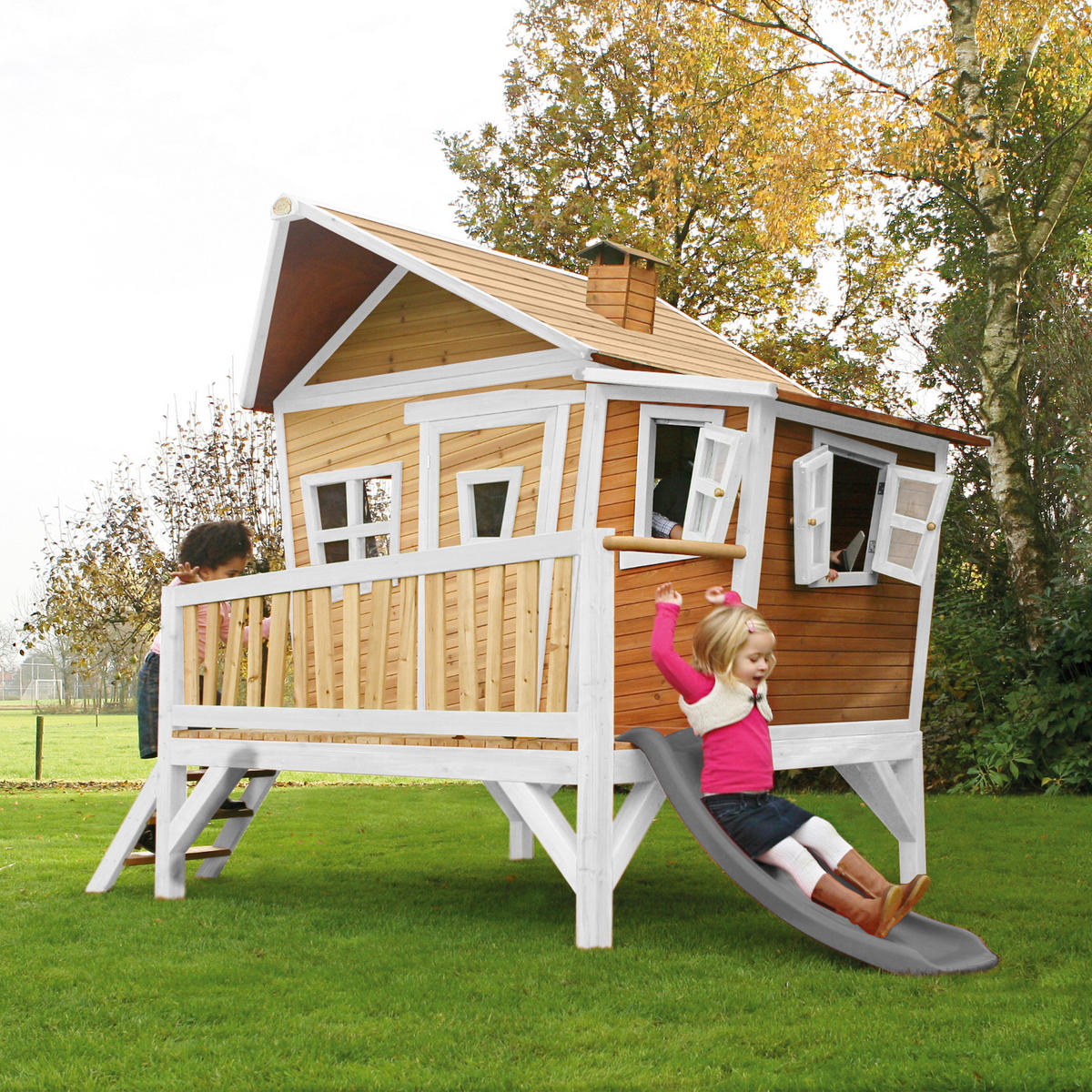 SPIELHAUS 123/12,8/152 cm  - Braun/Weiß, KONVENTIONELL, Holz/Kunststoff (123/12,8/152cm) - Ambia Garden