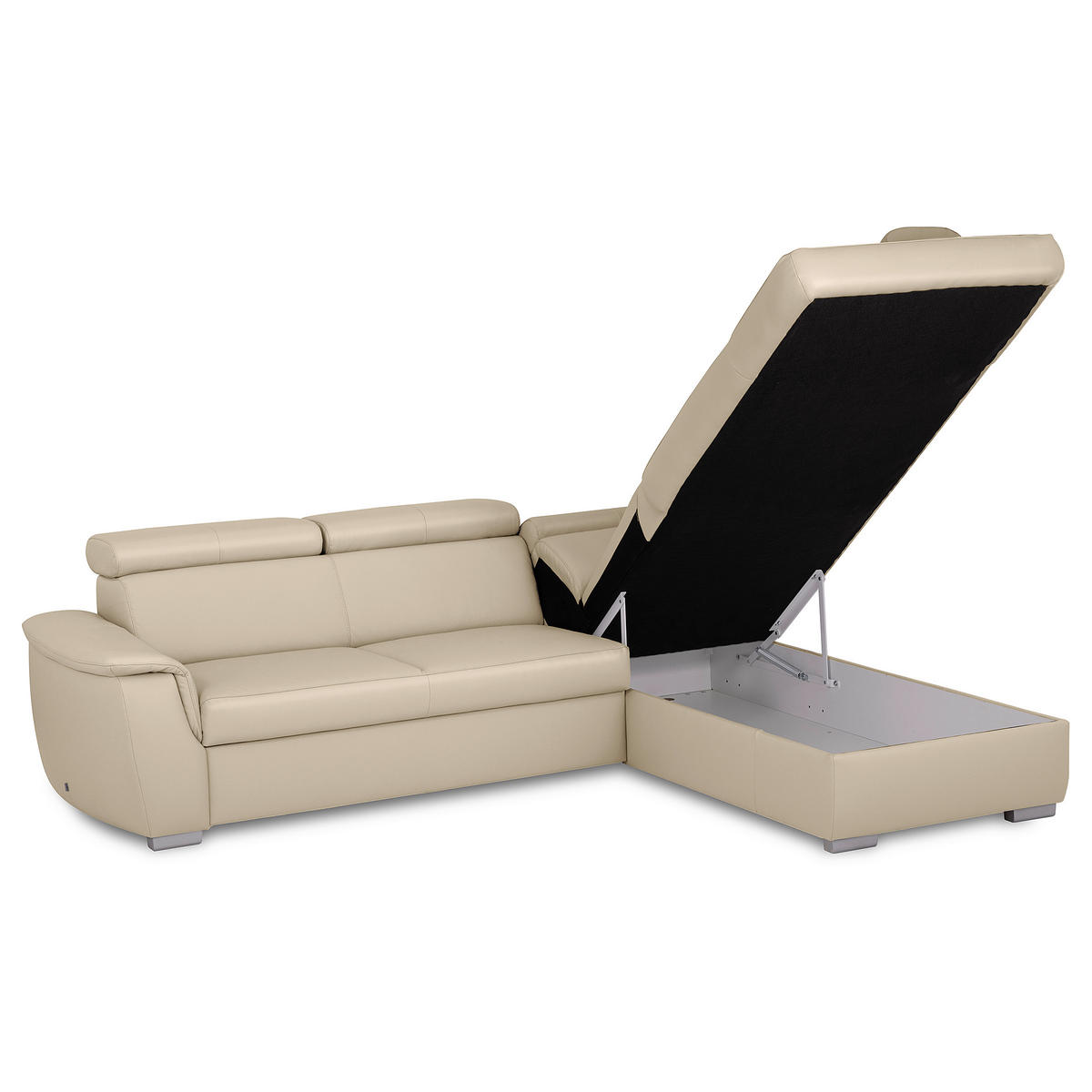 ECKSOFA  in Lederlook Echtleder Grau  - Silberfarben/Grau, Leder/Holz (262/211cm) - Celina Home