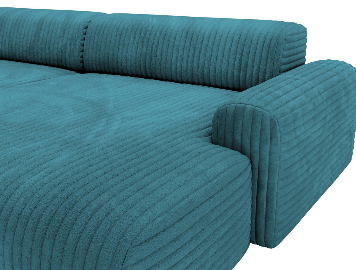 ECKSOFA in Cord Türkis  - Türkis/Schwarz, Design, Kunststoff/Textil (292/178cm) - Livetastic