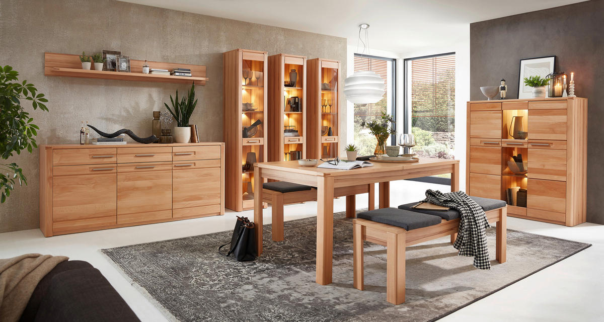 HIGHBOARD  in 127/137/40 cm  - Edelstahlfarben/Kernbuche, Natur, Glas/Holz (127/137/40cm) - Carryhome