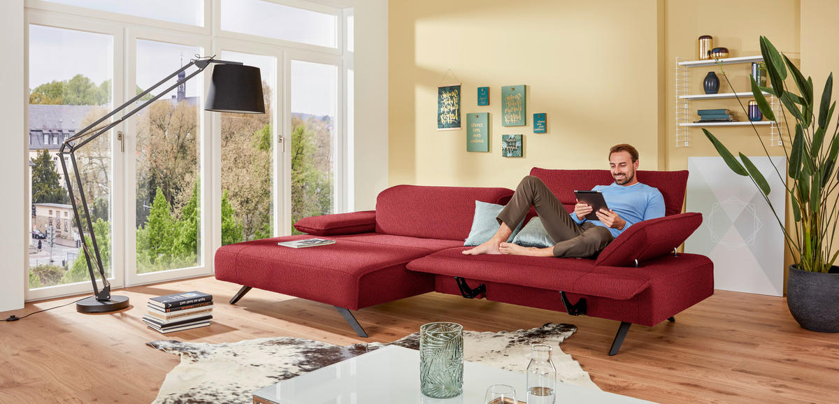 ECKSOFA in Flachgewebe Rot  - Anthrazit/Rot, Design, Textil/Metall (166/280cm) - Johann Jakob