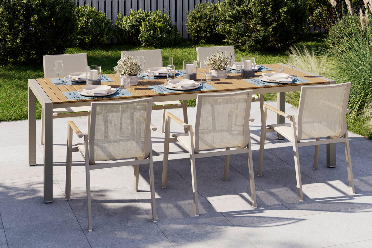 GARTENTISCH  - Beige/Teakfarben, MODERN, Holz/Metall (118,5/252/100/75cm) - Ambia Garden