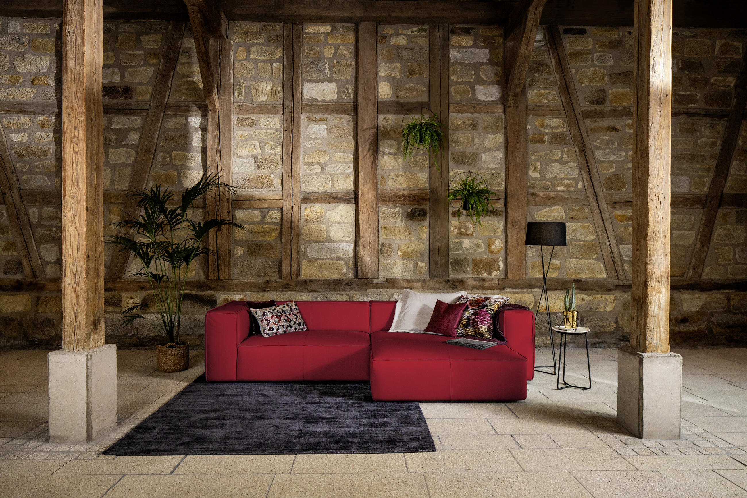 ECKSOFA around the block Dunkelrot Echtleder  - Schwarz/Dunkelrot, MODERN, Leder/Kunststoff (300/164cm) - Chilliano