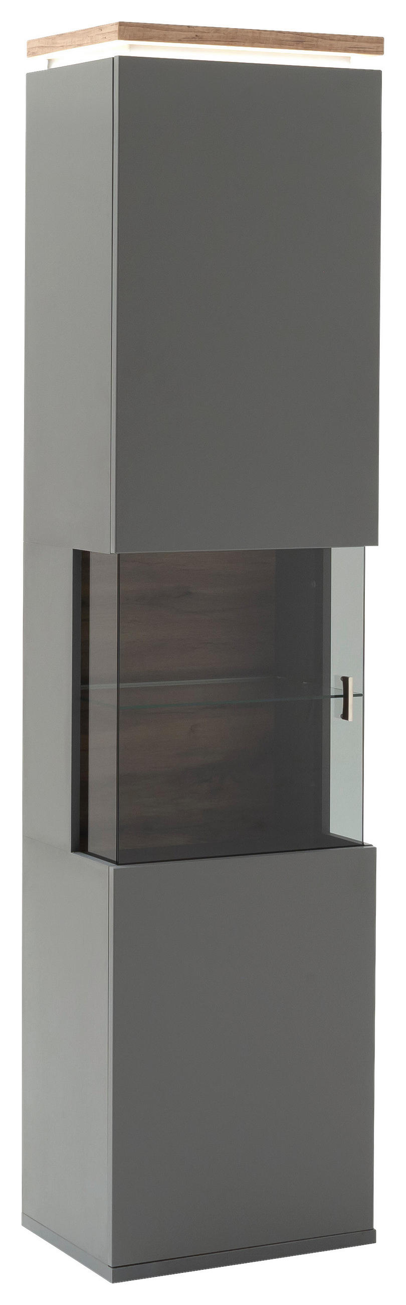 VITRINE Grau, Eiche Wotan Beleuchtung, Einlegeböden - Eiche Wotan/Grau, Design, Glas/Holzwerkstoff (50/208/37cm) - Stylife
