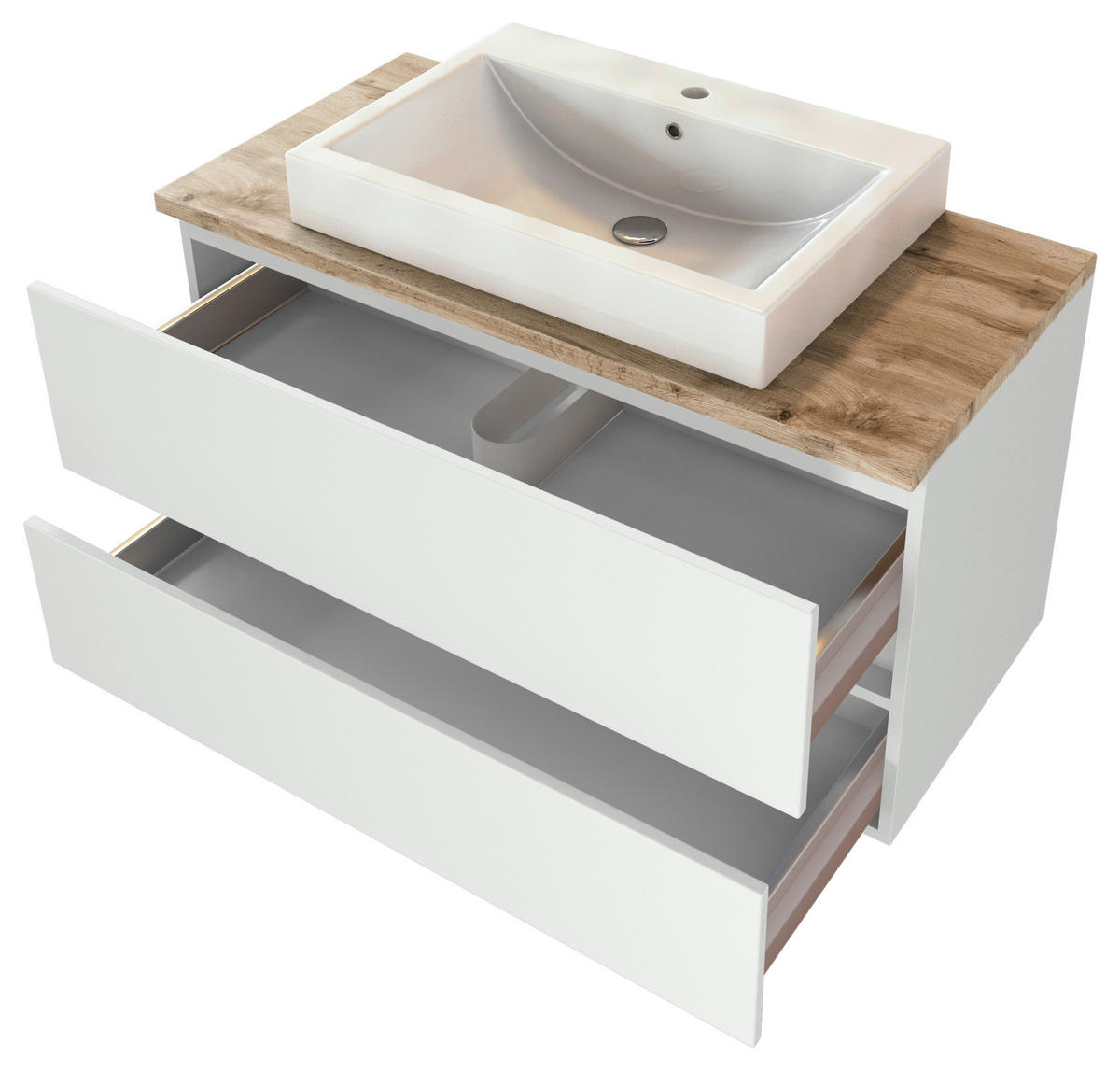 BADEZIMMER  in 100 cm  - Weiss/Eichefarben, Basics, Keramik/Holzwerkstoff (100cm) - Held