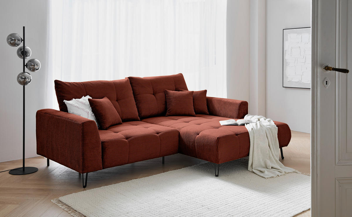 ECKSOFA in Cord Kupferfarben  250/175 cm  - Schwarz/Kupferfarben, KONVENTIONELL, Textil/Metall (250/175cm) - Carryhome