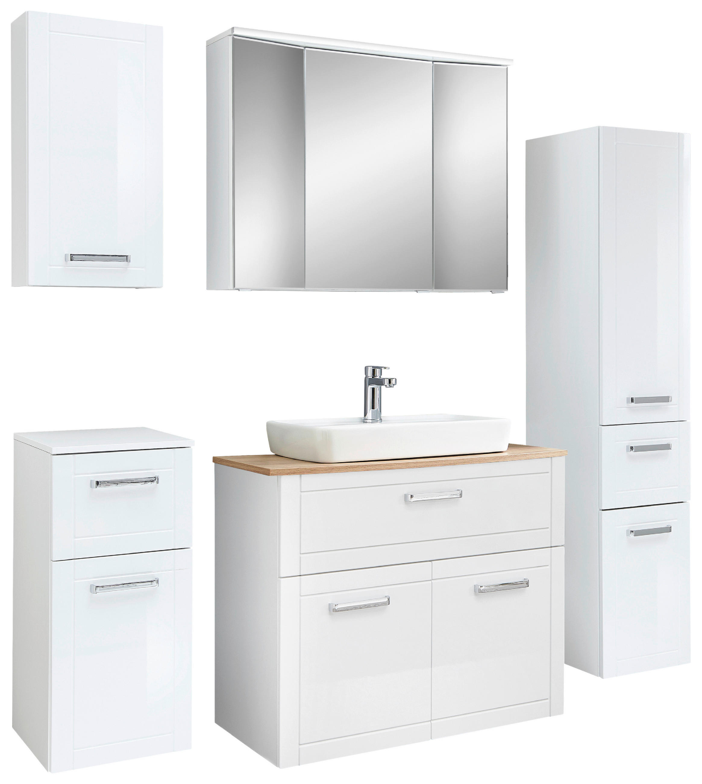 BADEZIMMER 7-teilig  in 160 cm  - Chromfarben/Eichefarben, MODERN, Glas/Keramik (160cm) - Sadena