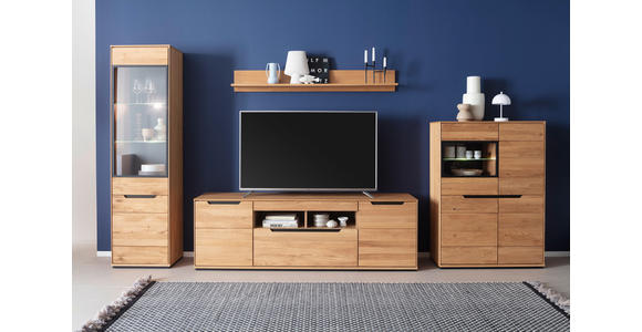 HIGHBOARD Wildeiche  93/130/41 cm  - Wildeiche/Schwarz, Natur, Glas/Holz (93/130/41cm) - Linea Natura