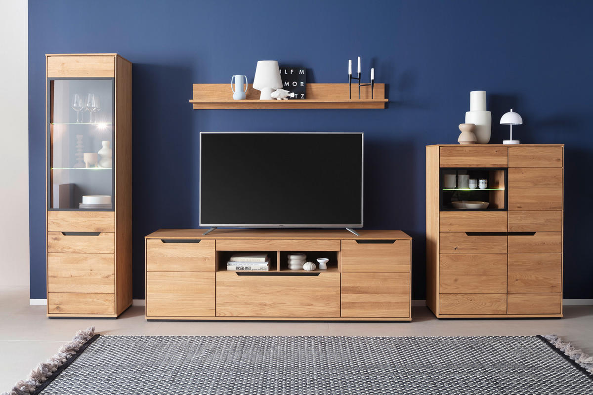 HIGHBOARD Wildeiche  93/130/41 cm  - Wildeiche/Schwarz, Natur, Glas/Holz (93/130/41cm) - Linea Natura