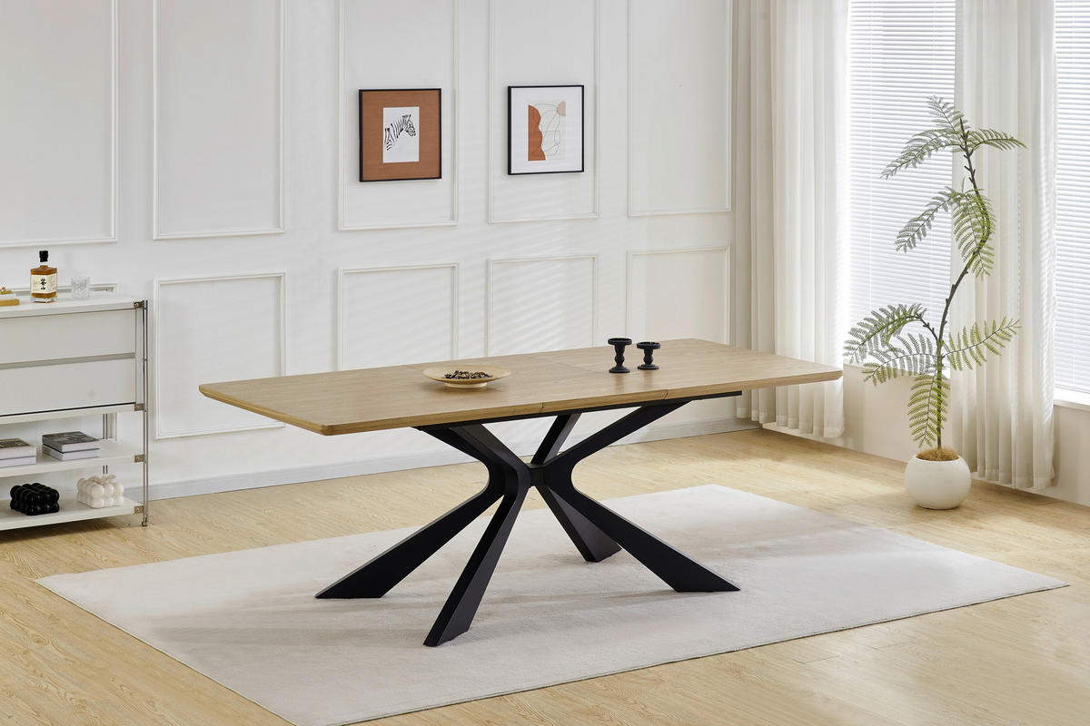 ESSTISCH 160-210/90/76 cm Echtholz, Nachbildung  Holz, Metall, Holzwerkstoff ausziehbar rechteckig Schwarz, Eichefarben  - Eichefarben/Schwarz, MODERN, Holz/Holzwerkstoff (160-210/90/76cm) - P & B