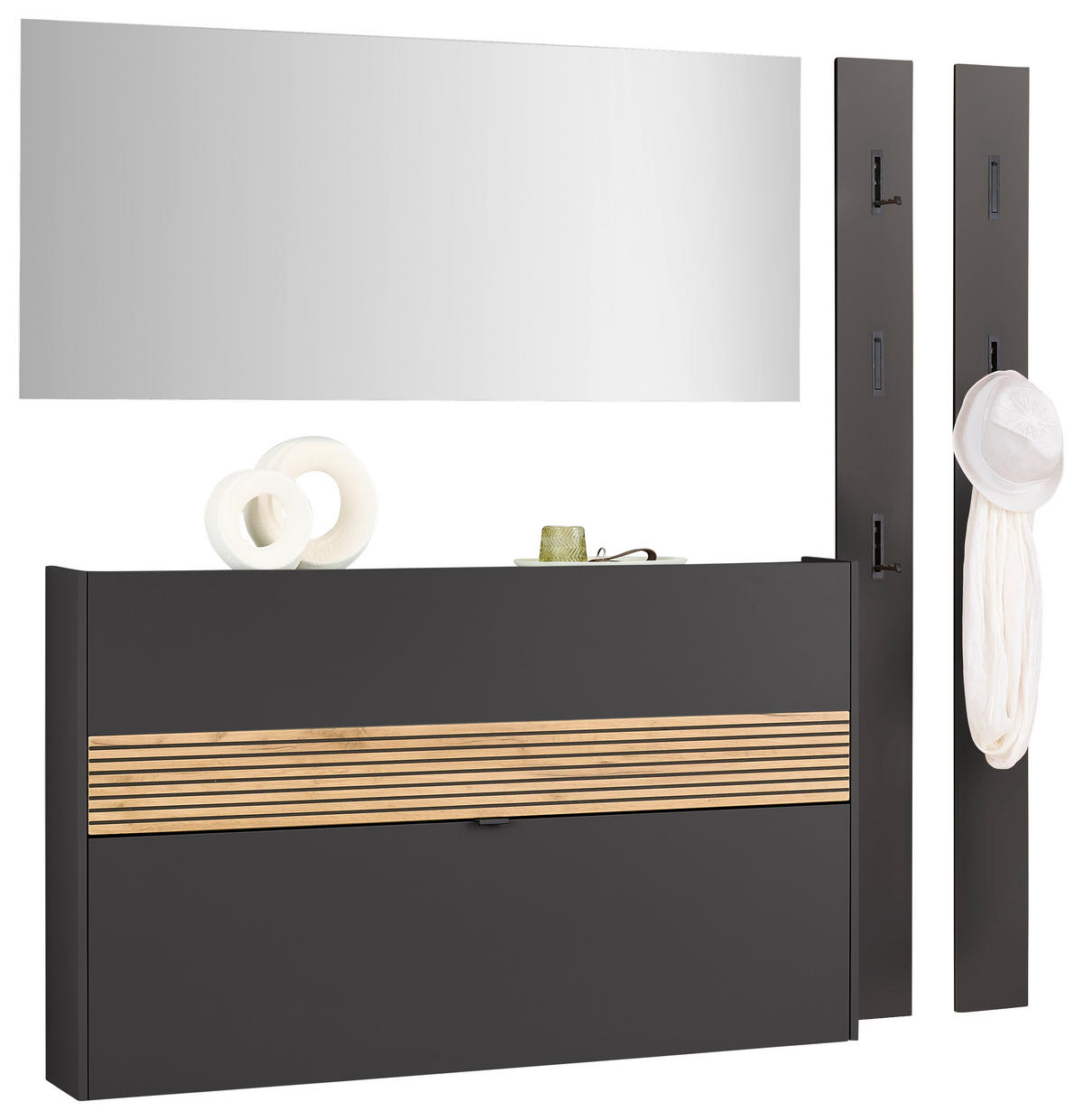 GARDEROBE 4-teilig  in 170/200/18 cm  - Eichefarben/Graphitfarben, Design, Glas/Holzwerkstoff (170/200/18cm) - Voleo