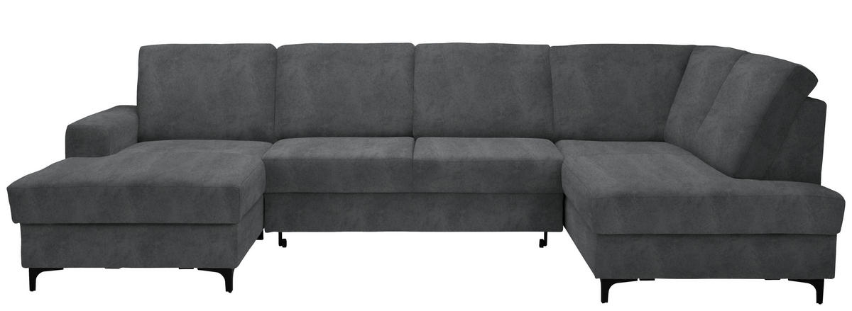 WOHNLANDSCHAFT Flachgewebe Grau  - Schwarz/Grau, Konventionell, Textil/Metall (167/317/185cm) - Stylife