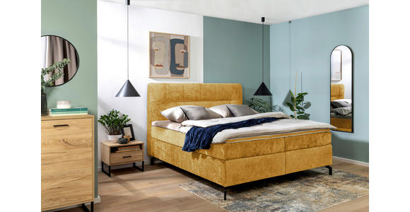 BOXSPRINGBETT 160/200 cm,  in Currygelb, Topper, H2 + H2 = mittel  - Currygelb/Schwarz, Design, Textil/Metall (160/200cm) - Esposa