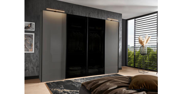 SCHWEBETÜRENSCHRANK  in Dunkelgrau, Lavagrau  - Dunkelgrau/Lavagrau, Design, Glas/Holzwerkstoff (330/236/67cm) - Novel