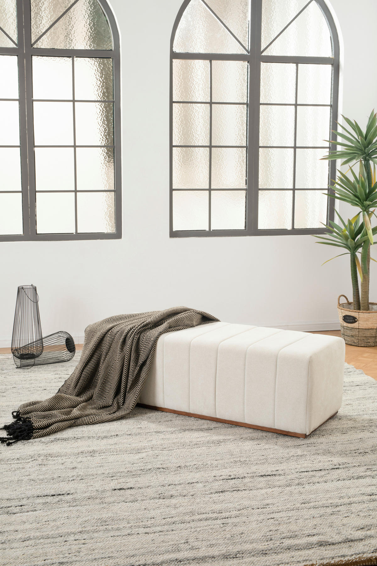 HOCKERBANK 122/41/45 cm Webstoff Beige Kiefer Sperrholz  - Beige/Naturfarben, Design, Holz/Textil (122/41/45cm) - MID.YOU