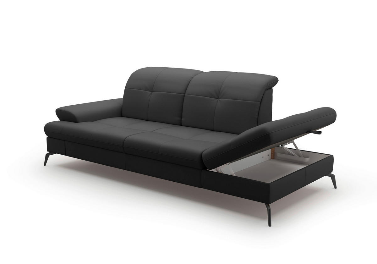 RÉCAMIERE Schwarz Kombination Echtleder/Stoff Vliesstoff  - Schwarz, KONVENTIONELL, Leder/Textil (231/90/122cm) - Sit & More