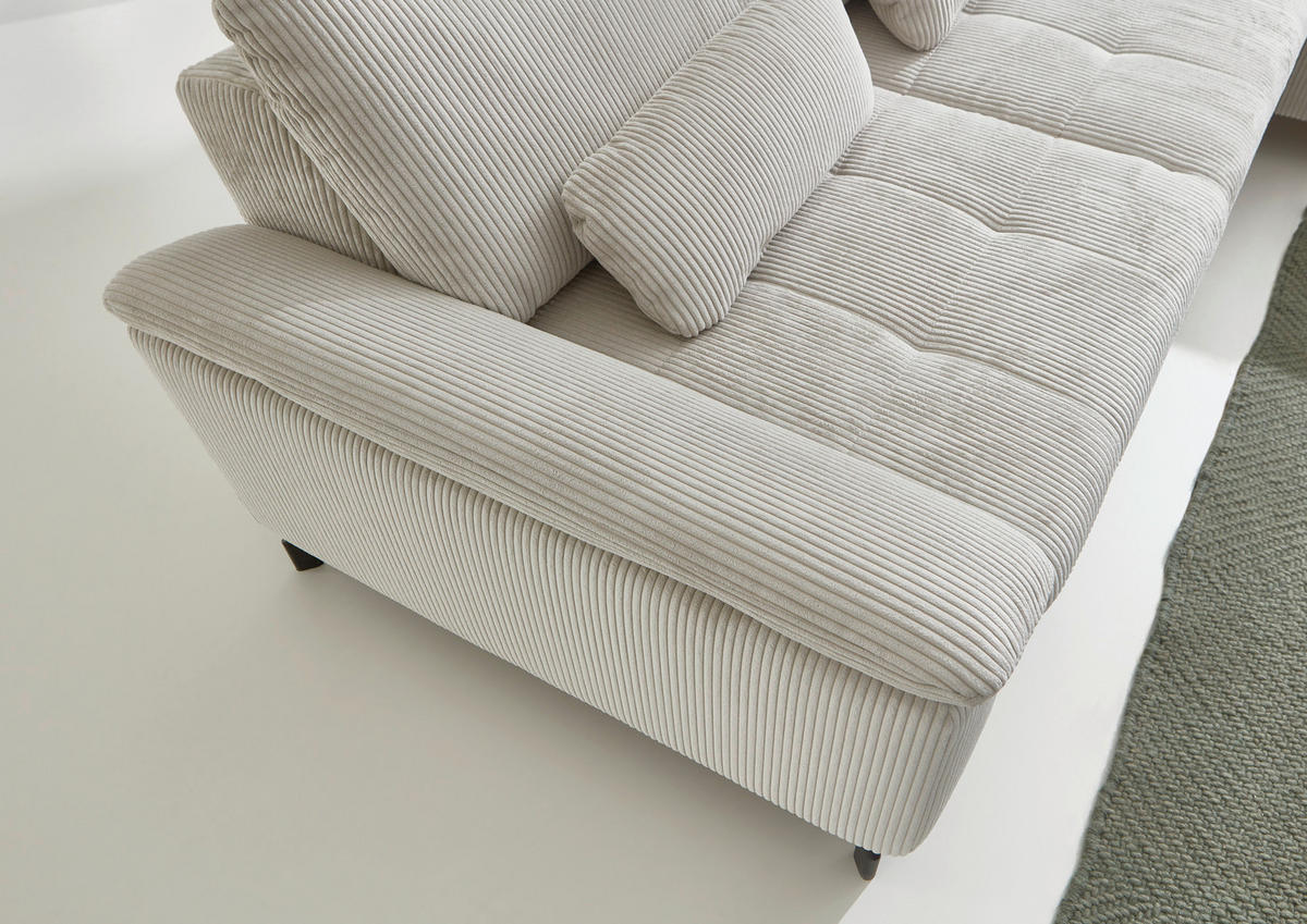 ECKSOFA in Cord, Velours Ecru  - Ecru/Schwarz, Design, Textil/Metall (291/197cm) - Beldomo Style