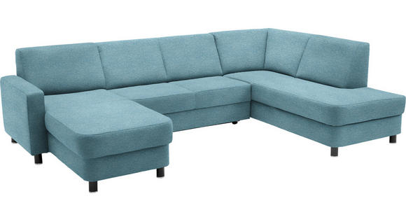 WOHNLANDSCHAFT  in Webstoff Hellblau  - Schwarz/Hellblau, Design, Holz/Textil (165/296/198cm) - Xora