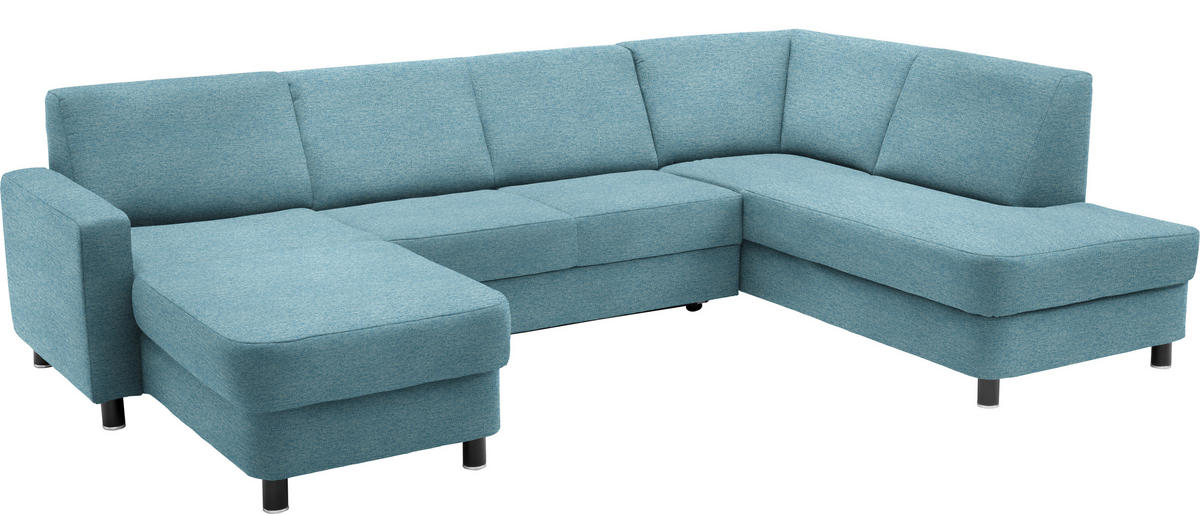 WOHNLANDSCHAFT  in Webstoff Hellblau  - Schwarz/Hellblau, Design, Holz/Textil (165/296/198cm) - Xora