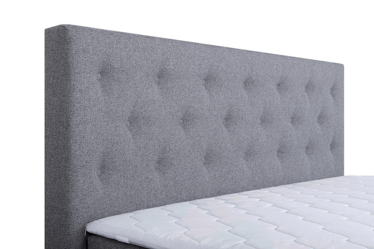 BOXSPRINGBETT 180/200 cm,  in Hellgrau, Topper, Matratzen, H3 = fest  - Chromfarben/Hellgrau, MODERN, Holzwerkstoff/Textil (180/200cm) - MID.YOU