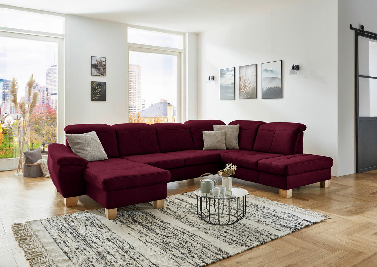 WOHNLANDSCHAFT in Mikrofaser Bordeaux  - Wildeiche/Bordeaux, Konventionell, Holz/Textil (185/343/243cm) - Voleo