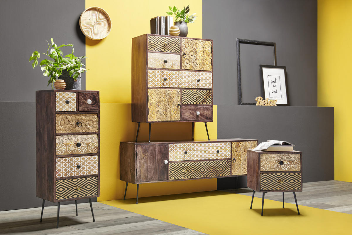 KOMMODE 80/90/35 cm  in Multicolor  - Weiss/Goldfarben, Lifestyle, Holz/Metall (80/90/35cm) - Landscape