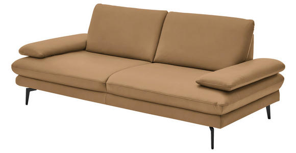 3-SITZER-SOFA in Leder Honig - Schwarz/Honig, Design, Leder/Metall (222/86/104cm) - Dieter Knoll