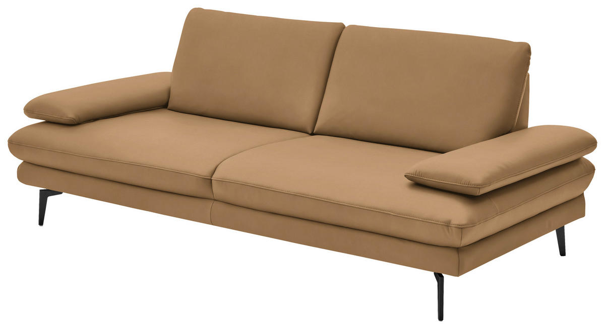 3-SITZER-SOFA in Leder Honig  - Schwarz/Honig, Design, Leder/Metall (222/86/104cm) - Dieter Knoll
