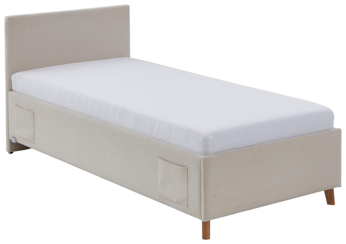 POLSTERBETT 90/200 cm  in Beige  - Eichefarben/Beige, KONVENTIONELL, Holz/Textil (90/200cm) - Stylife