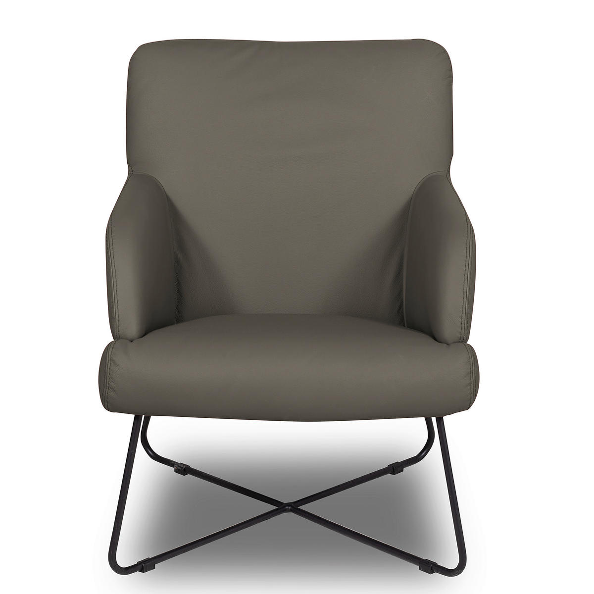 SESSEL Echtleder Schlammfarben  - Schlammfarben/Schwarz, Design, Leder/Metall (67/87/74cm) - Livetastic