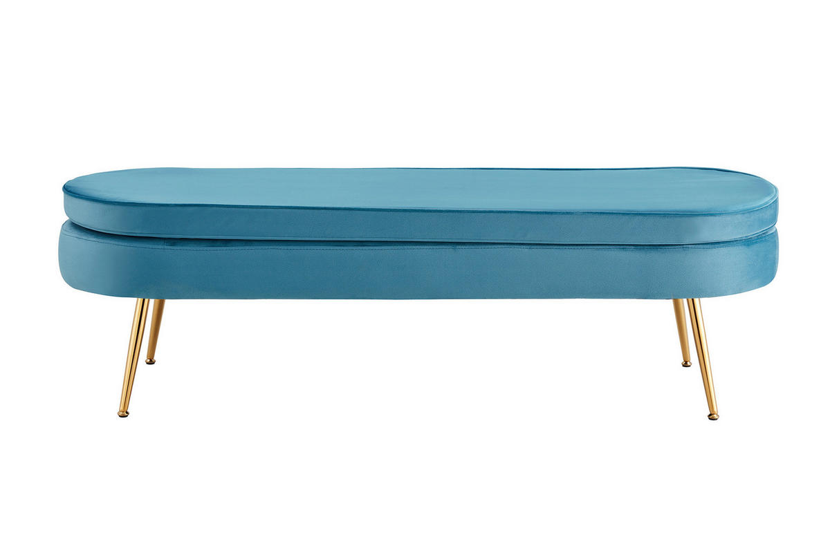 HOCKER in Textil Blau  - Blau/Goldfarben, MODERN, Textil/Metall (142/41/45cm) - Livetastic